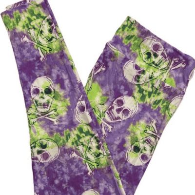 LuLaRoe Womens Leggings Size TC2 Purple Skull Crossbones Halloween Plus 18+